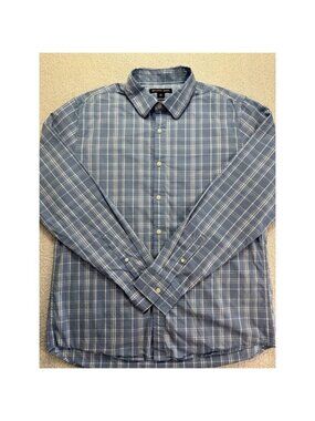 Michael Kors Slim Fit Dress Shirt XL Blue Plaid Long Sleeve Button Front 18 Neck